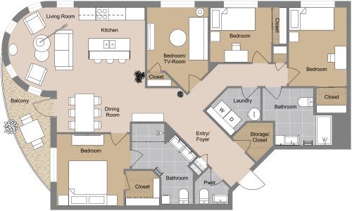 Large Apartment Floor Plan with Bay Window