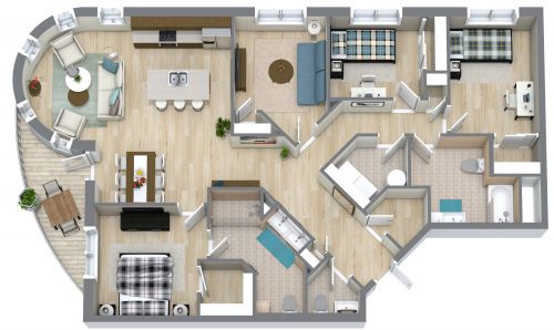 Large Apartment Floor Plan with Bay Window