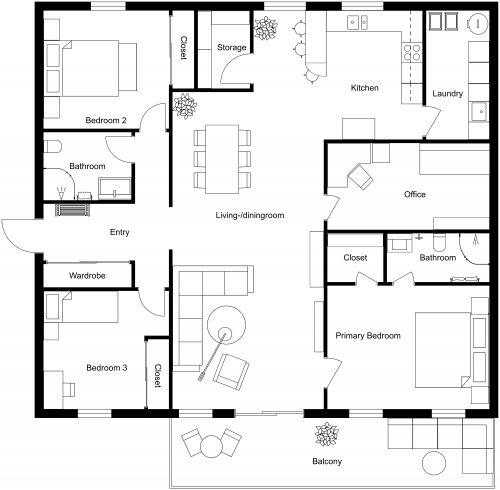 1700 sq ft Apartment Plan