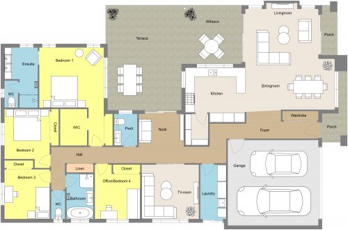 4 Bedroom House Plan with Terrace