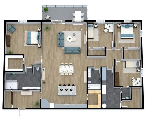 4 Bedroom Apartment Plan with Balcony