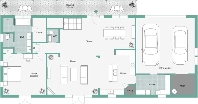 2d floor plan of a barndominium home