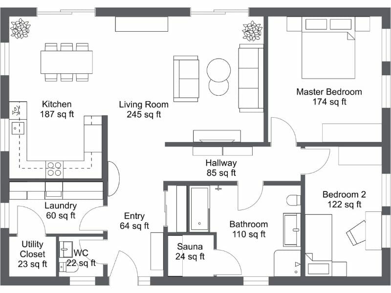 2D floor plan grey