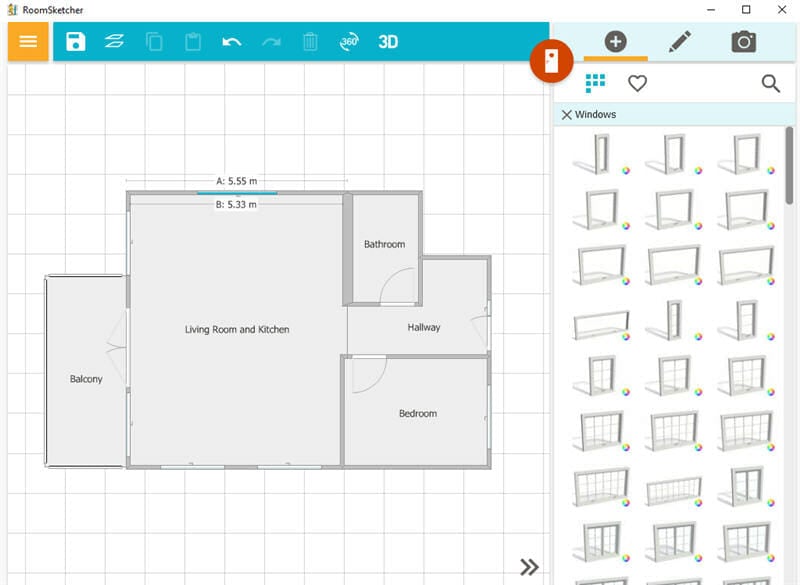 Floor plan being drawn from scratch in RoomSketcher software.