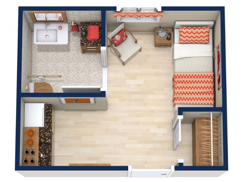 3D Floor Plan of a room in an assisted living facility