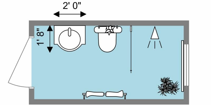 Minimum bathroom vanity dimensions 2D floor plan.
