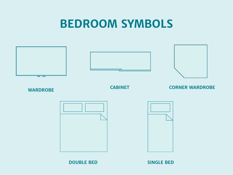 bedroom symbols for floor plans, featuring icons for storage and beds.