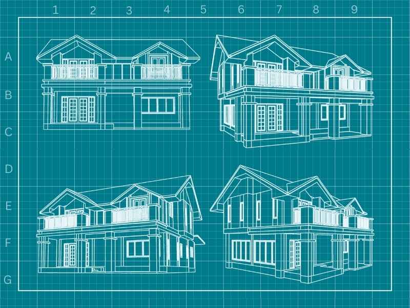 Blueprint of a house with four sides