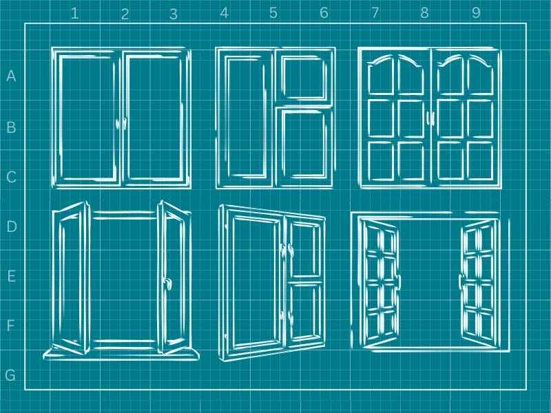 Blueprint details with windows and doors