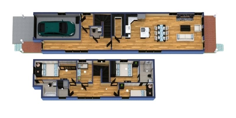 Camelback shotgun house 3D floor plan