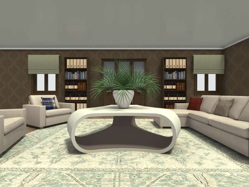 Coffee table with irregular triangle shape in a decorated room
