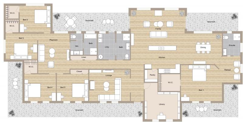 Floor plan of a large four bedroom house