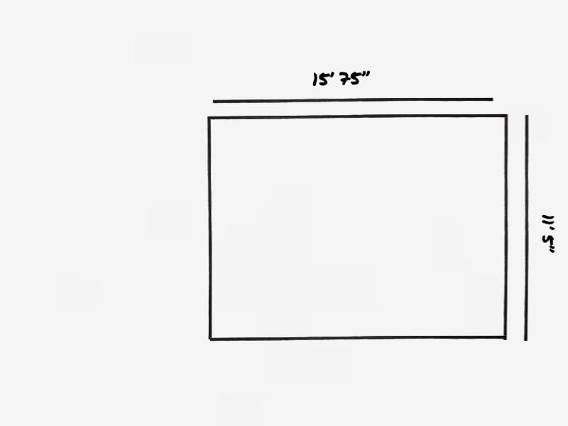 Hand drawn floor plan first room with measurements