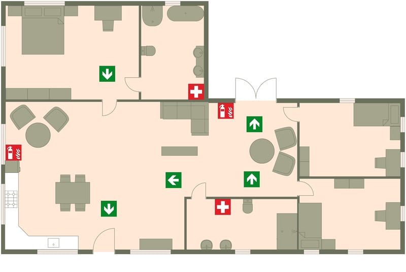 Home evacuation template floor plan with furniture