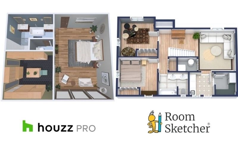 Side-by-side comparison of Houzz Pro and RoomSketcher 3D Floor Plans.