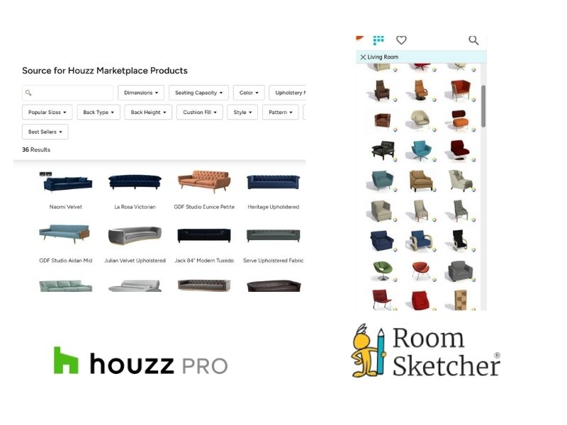 Houzz Pro vs. RoomSketcher Furniture Library Comparison.