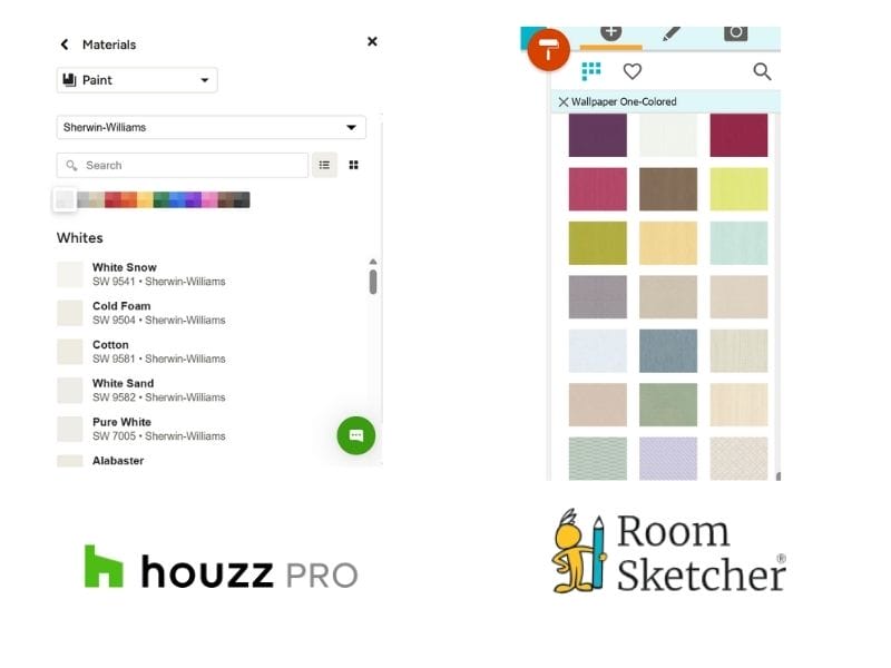 Houzz Pro vs. RoomSketcher Wall Materials Comparison.