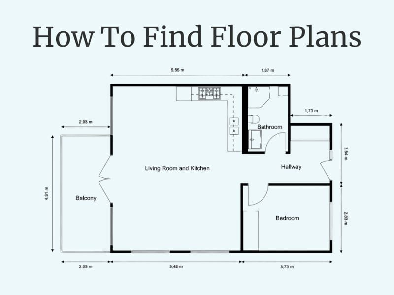 Infographic with a floor plan with measurements and the title how to find floor plans