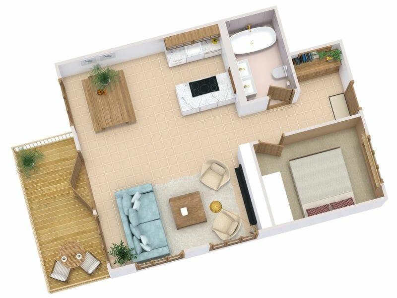 Light beige colored 3D floor plan