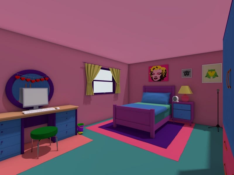 Lisa Simpsons bedroom rendered in 3D