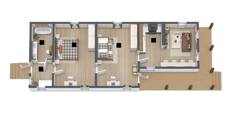 Original shotgun house 3D floor plan
