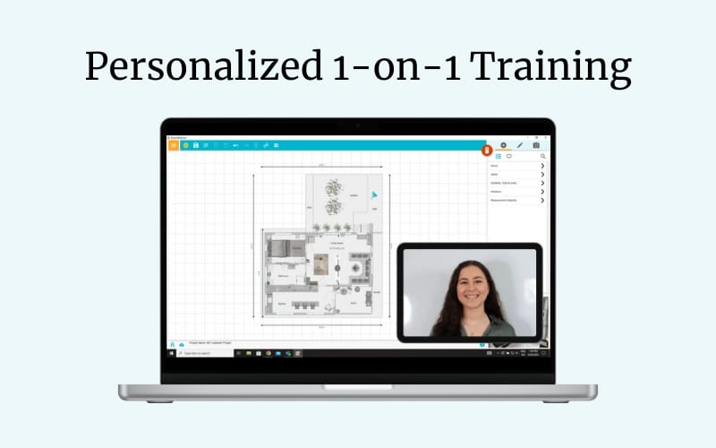 Personalized 1-on-1 training showing the RoomSketcher App and one of our trainers, Sarah Marie.