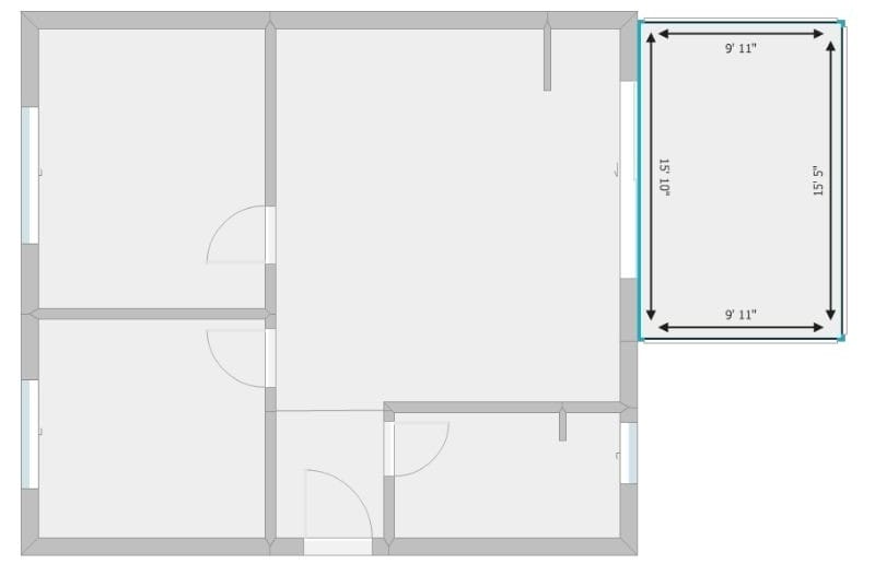 Floor plan illustrating the dimensions of each wall on a balcony.