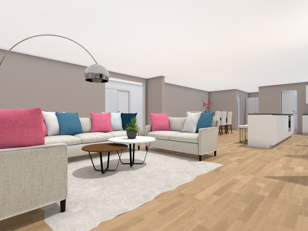 Interior of a modern barndominium with a more elaborate design