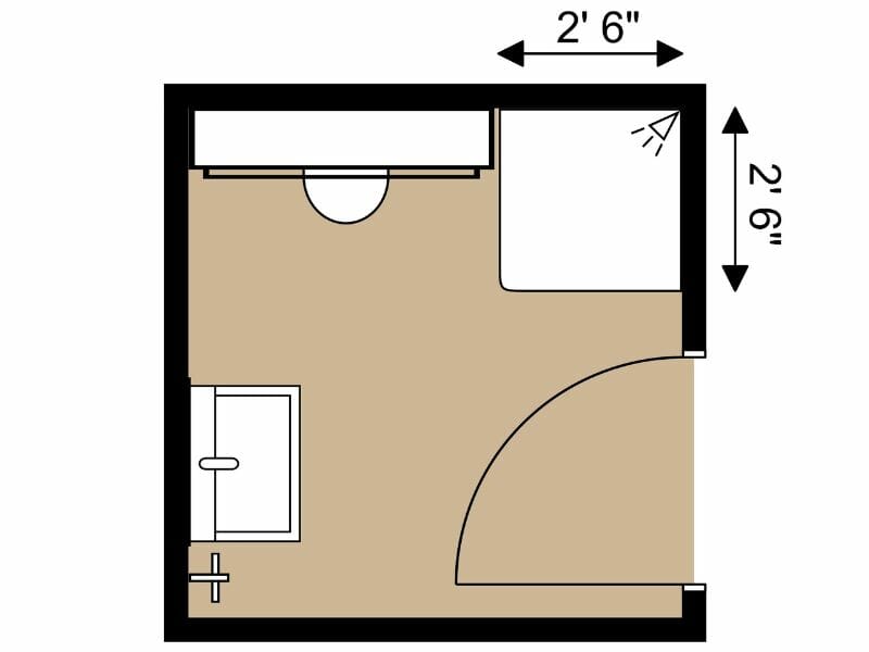 2D floor plan standard shower dimensions.