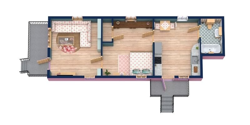 Simple shotgun house 3D floor plan