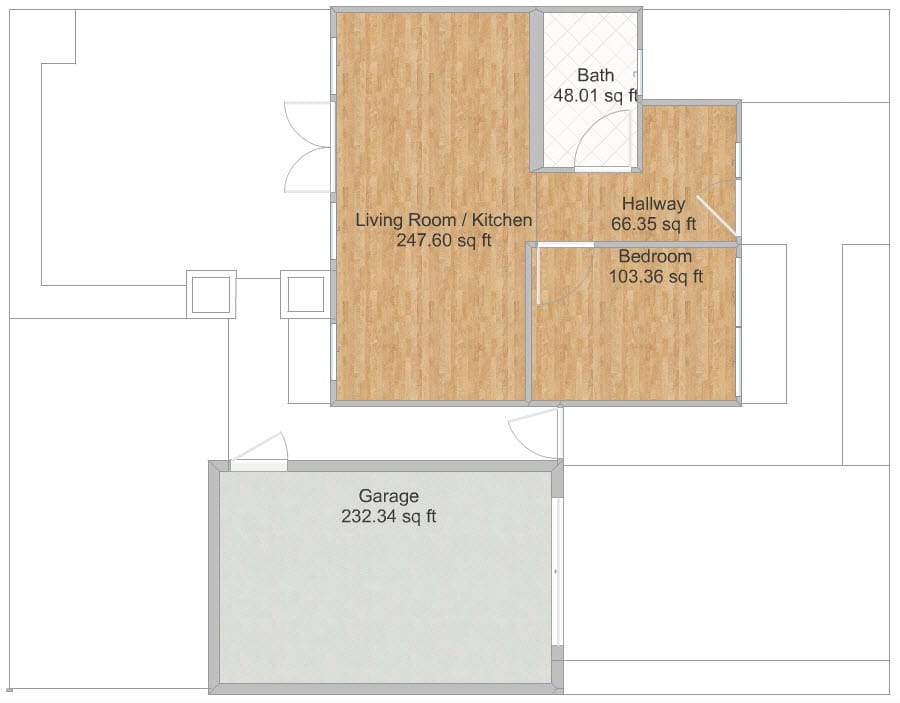 Zones being added to a site plan to indicate pathways, driveways and other outside areas.