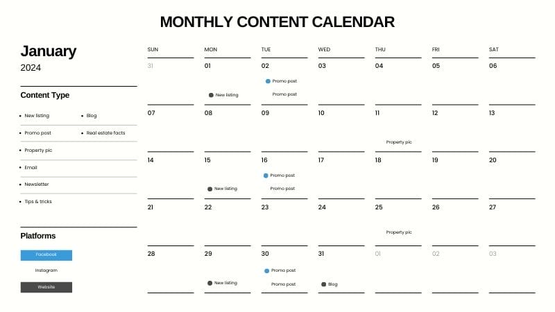 Skyline Real Estate content calendar