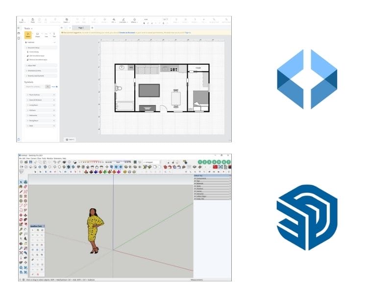 Screenshot of the SmartDraw and SketchUp interface.