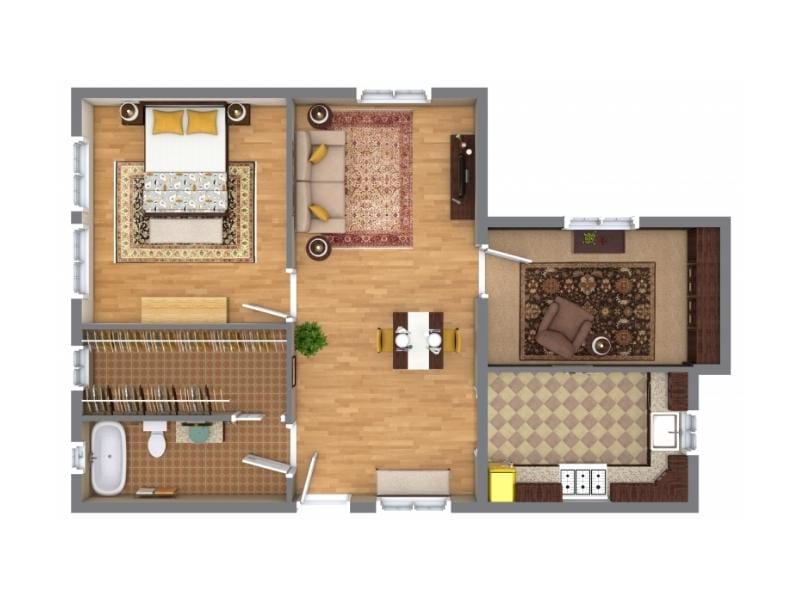 3D floor plan of a senior apartment