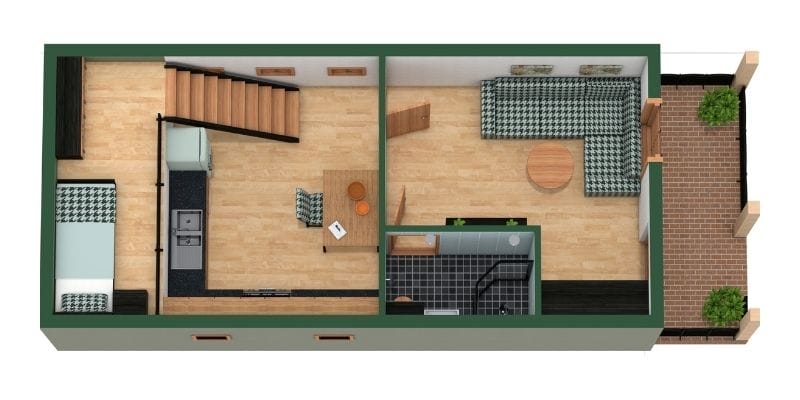 Tiny shotgun house 3D floor plan