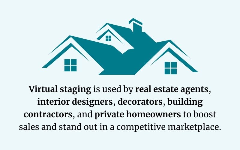 Virtual staging is used by many different people, such as real estate agents