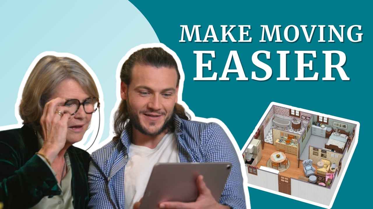 senior move manager thumbnail with outlined man and woman and 3D floor plan